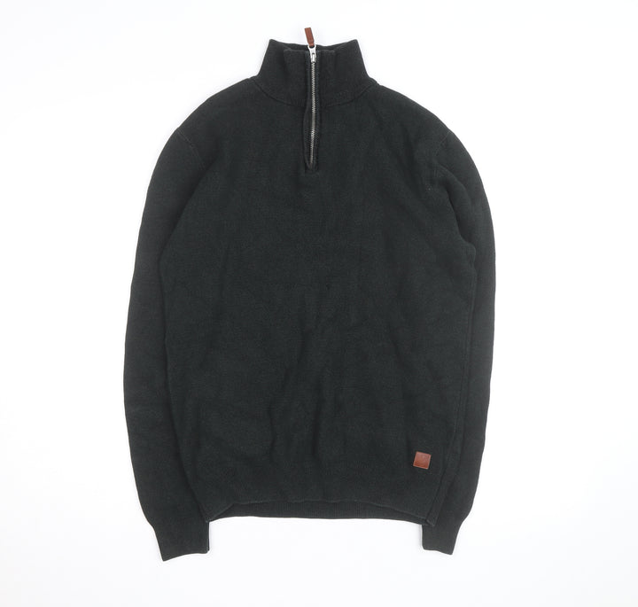 NEXT Men's Black M 1/2 Zip High Neck Cotton Blend Jumper
