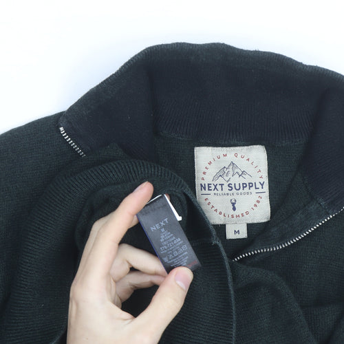 NEXT Men's Black M 1/2 Zip High Neck Cotton Blend Jumper