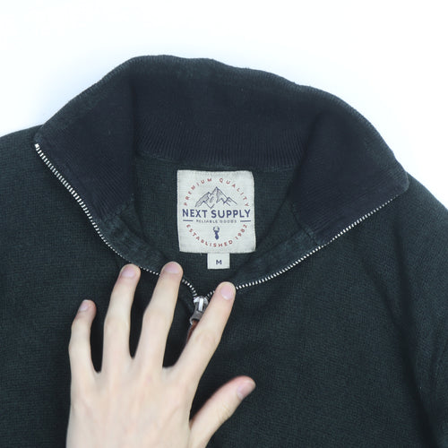 NEXT Men's Black M 1/2 Zip High Neck Cotton Blend Jumper