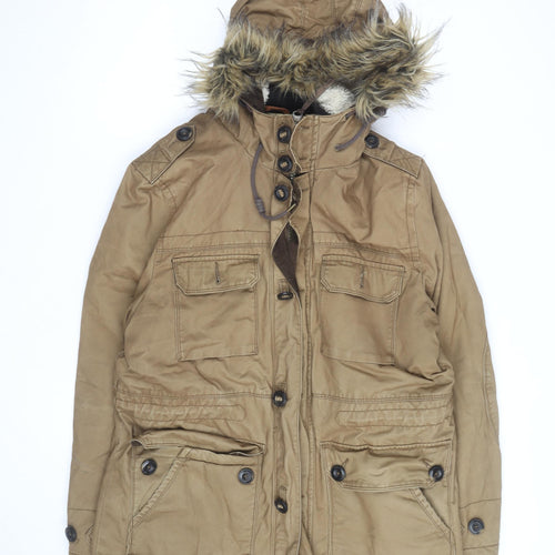 F&F Women’s Brown Faux Fur Hooded Parka Coat Size L
