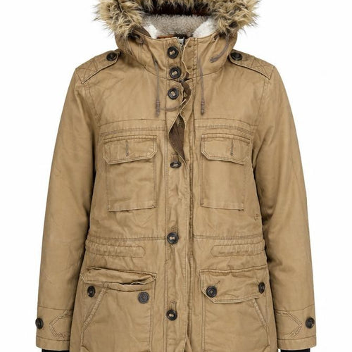 F&F Women’s Brown Faux Fur Hooded Parka Coat Size L
