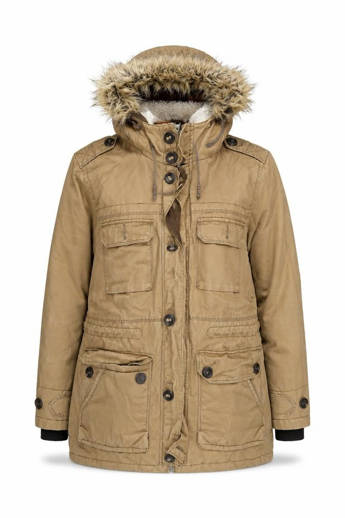 F&F Women’s Brown Faux Fur Hooded Parka Coat Size L