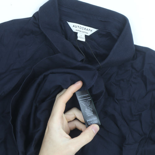 Marks and Spencer Autograph Men's Blue Supima Cotton Polo Shirt L