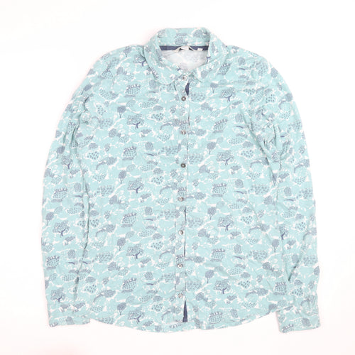 Boden Women Blue Floral Button-Up Shirt Size 8 Cotton Long Sleeve