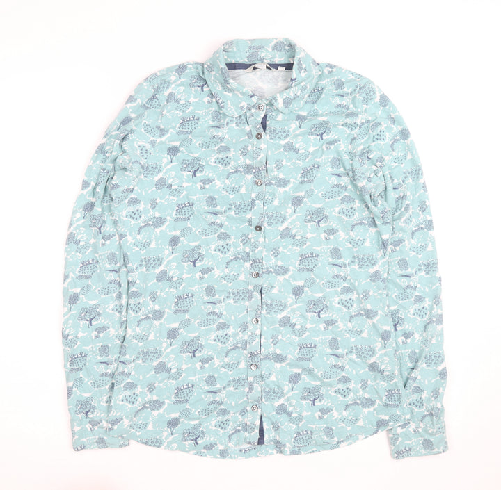 Boden Women Blue Floral Button-Up Shirt Size 8 Cotton Long Sleeve