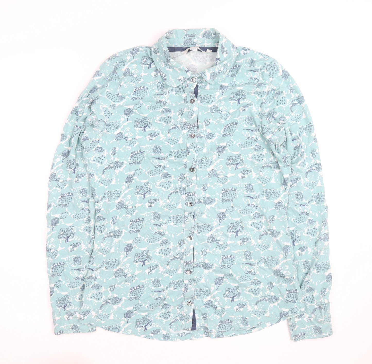 Boden Women Blue Floral Button-Up Shirt Size 8 Cotton Long Sleeve