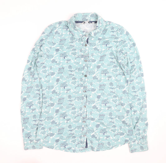 Boden Women Blue Floral Button-Up Shirt Size 8 Cotton Long Sleeve
