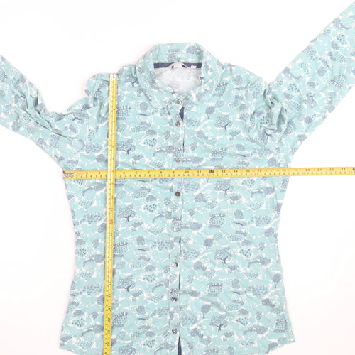 Boden Women Blue Floral Button-Up Shirt Size 8 Cotton Long Sleeve