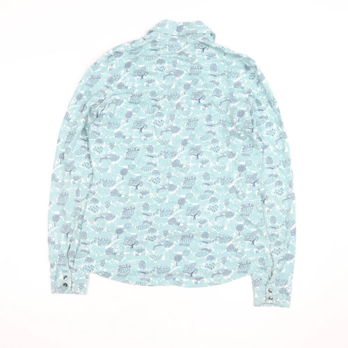 Boden Women Blue Floral Button-Up Shirt Size 8 Cotton Long Sleeve