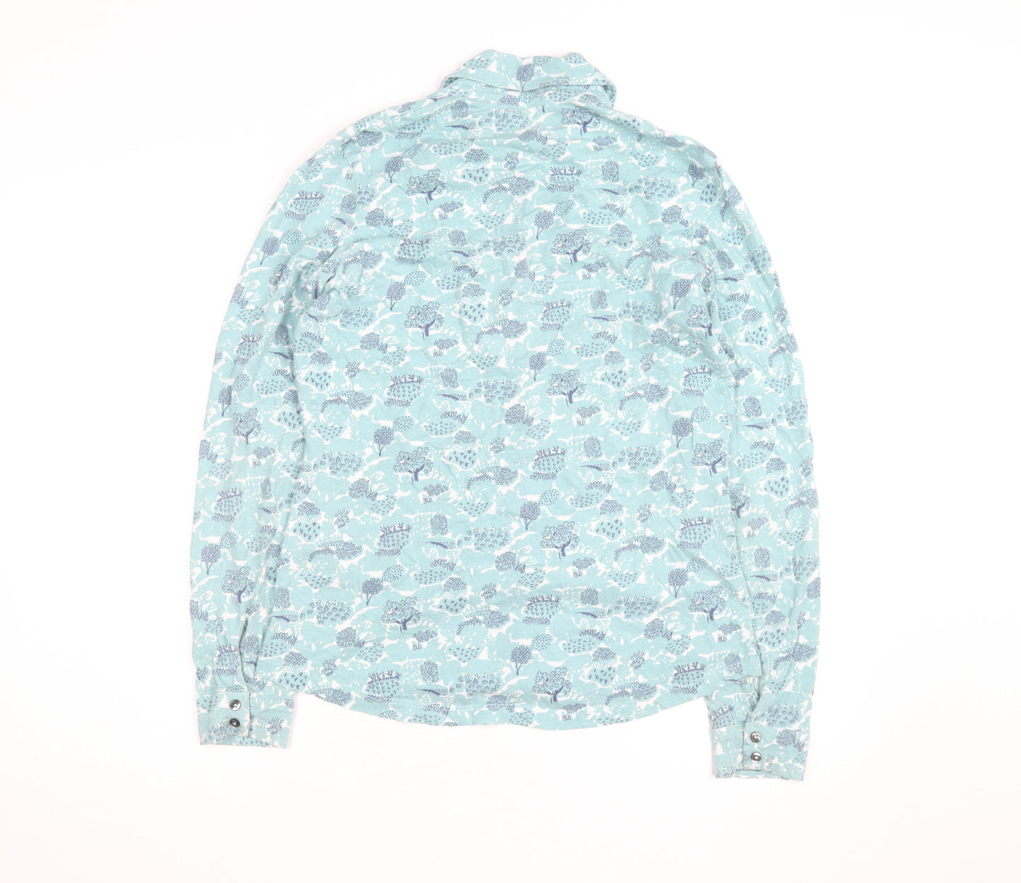 Boden Women Blue Floral Button-Up Shirt Size 8 Cotton Long Sleeve