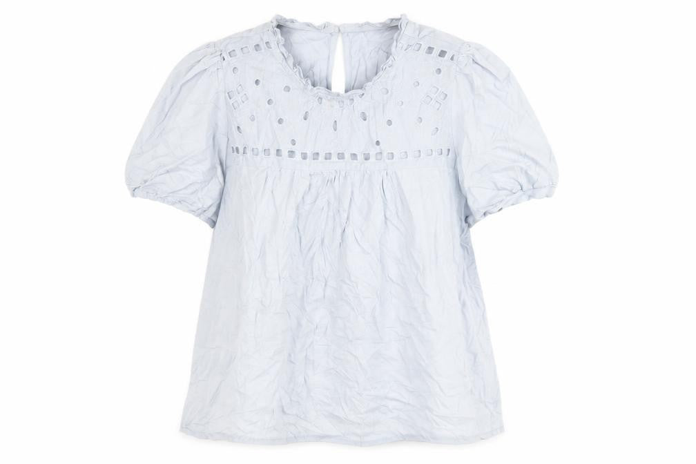 Front view of Vero Moda Women's Blue Cotton Tunic Blouse, size L