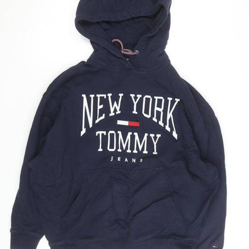 Tommy Jeans Men's Blue Pullover Hoodie Small Embroidered Logo