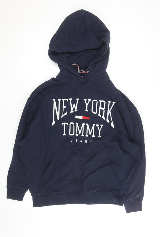 Tommy Jeans Men's Blue Pullover Hoodie Small Embroidered Logo
