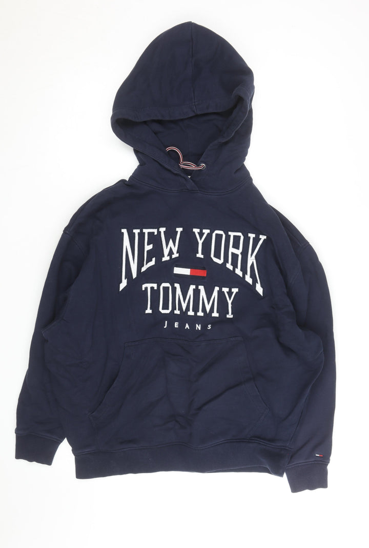 Tommy Jeans Men's Blue Pullover Hoodie Small Embroidered Logo