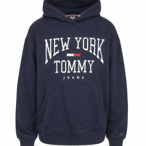 Tommy Jeans Men's Blue Pullover Hoodie Small Embroidered Logo