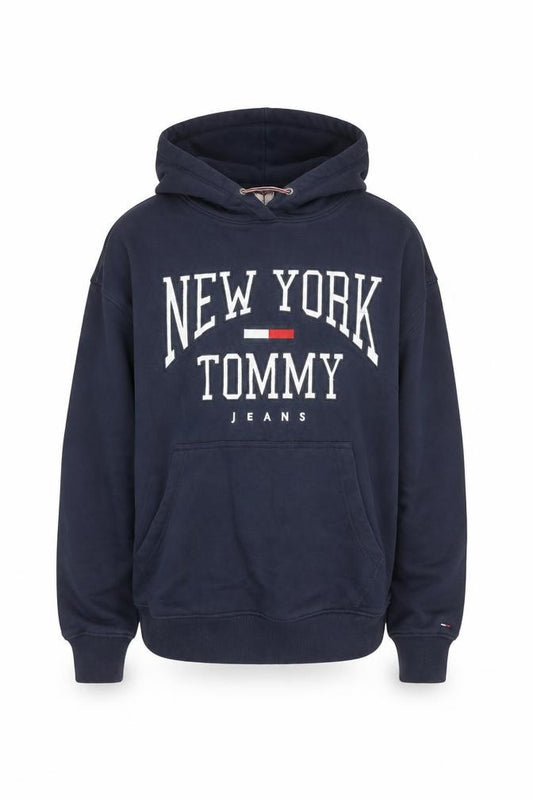Tommy Jeans Men's Blue Pullover Hoodie Small Embroidered Logo