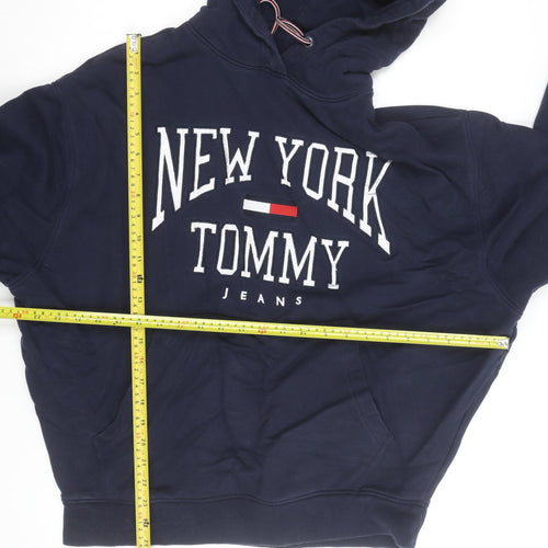 Tommy Jeans Men's Blue Pullover Hoodie Small Embroidered Logo