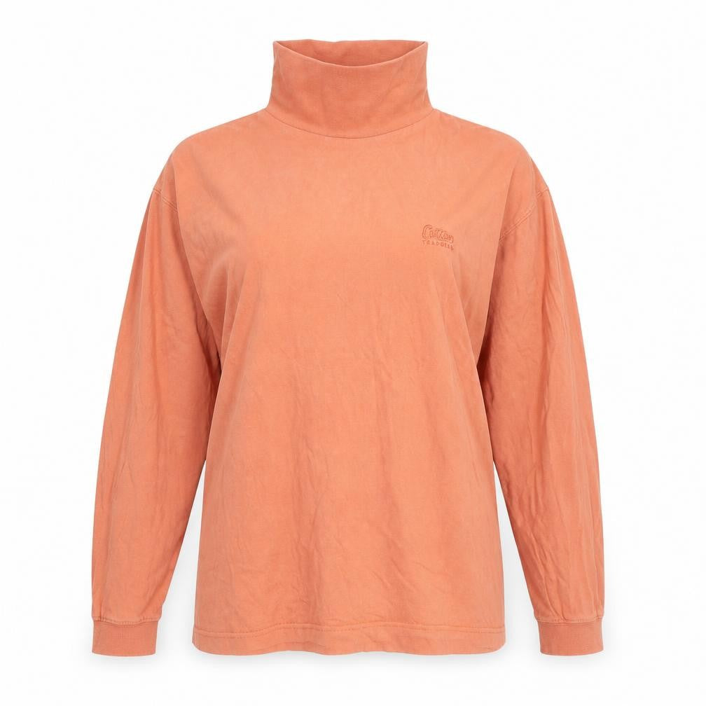 Front view of Cotton Traders Women's Orange Roll Neck Long Sleeve Cotton Top, size S