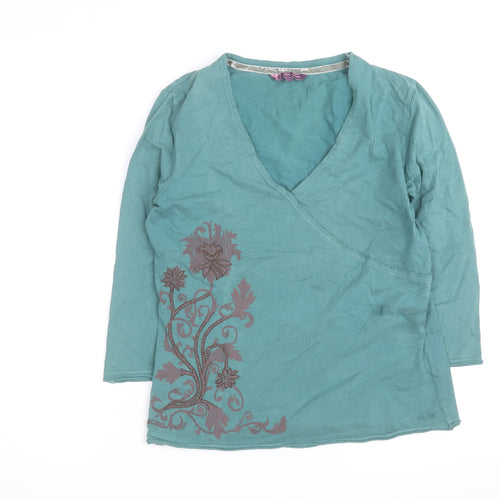 Fat Face Women's Green Floral Cotton Wrap Blouse Size 12
