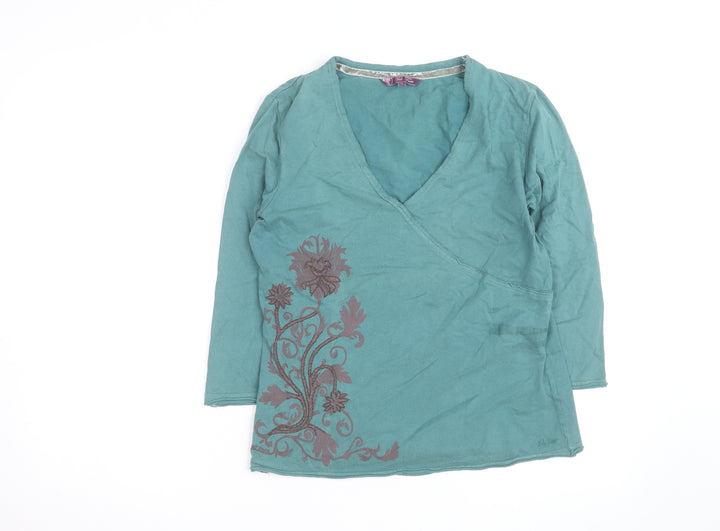 Fat Face Women's Green Floral Cotton Wrap Blouse Size 12
