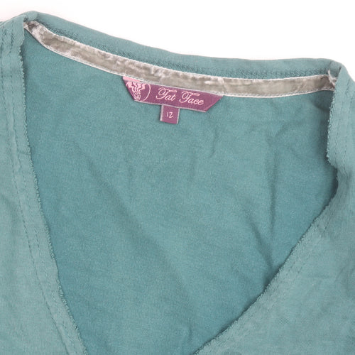Fat Face Women's Green Floral Cotton Wrap Blouse Size 12