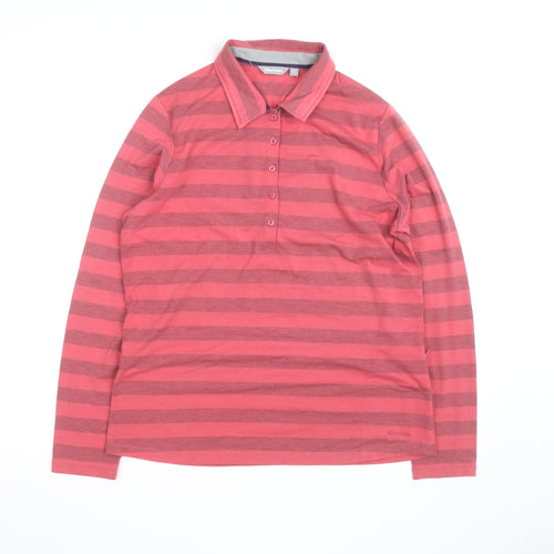 Rohan Womens Pink Striped Long Sleeve Polo Shirt Size 14