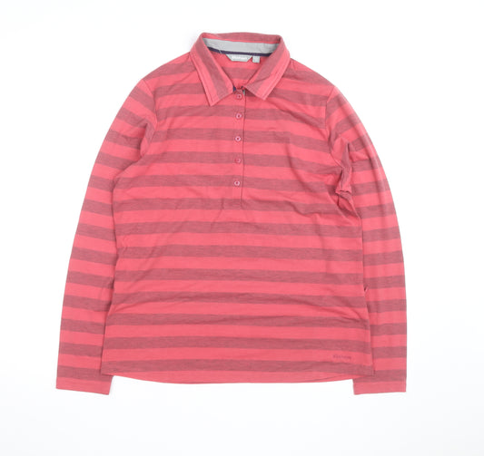 Rohan Womens Pink Striped Long Sleeve Polo Shirt Size 14