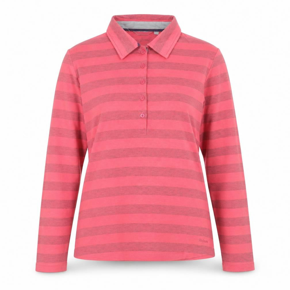 Rohan Womens Pink Striped Long Sleeve Polo Shirt Size 14