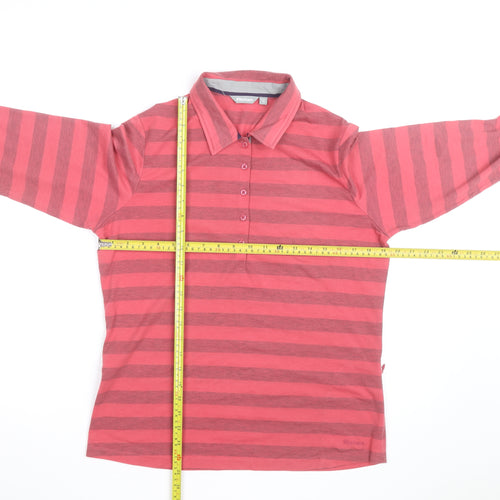 Rohan Womens Pink Striped Long Sleeve Polo Shirt Size 14