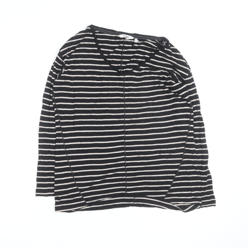 FatFace Women’s Black Striped Long Sleeve V-Neck Cotton T-Shirt Size 6