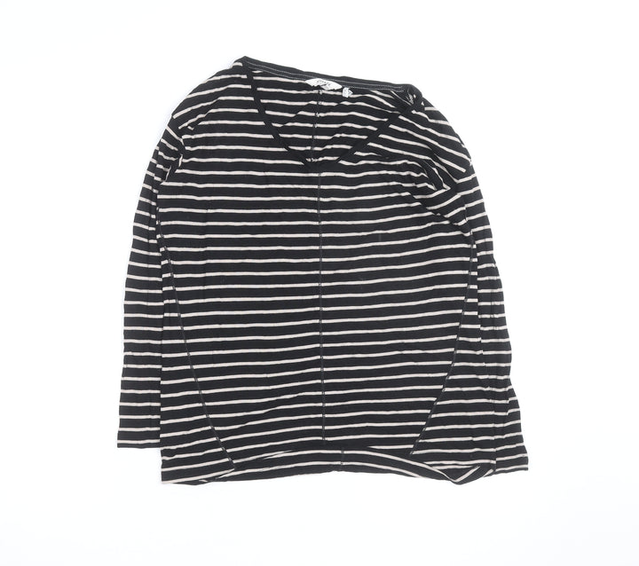 FatFace Women’s Black Striped Long Sleeve V-Neck Cotton T-Shirt Size 6