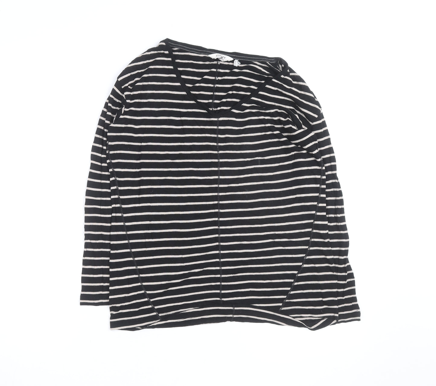 FatFace Women’s Black Striped Long Sleeve V-Neck Cotton T-Shirt Size 6