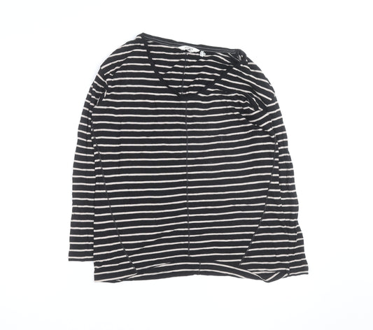 FatFace Women’s Black Striped Long Sleeve V-Neck Cotton T-Shirt Size 6