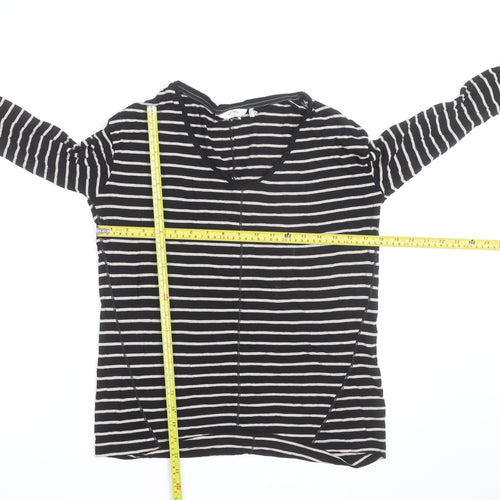 FatFace Women’s Black Striped Long Sleeve V-Neck Cotton T-Shirt Size 6