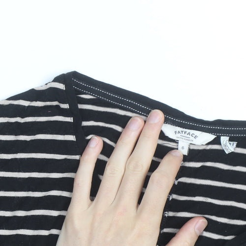 FatFace Women’s Black Striped Long Sleeve V-Neck Cotton T-Shirt Size 6