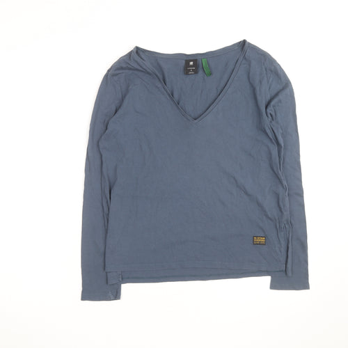 G-Star RAW Women's Blue V-Neck Long Sleeve Cotton T-Shirt Size S
