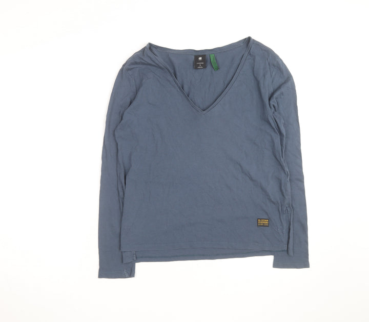 G-Star RAW Women's Blue V-Neck Long Sleeve Cotton T-Shirt Size S