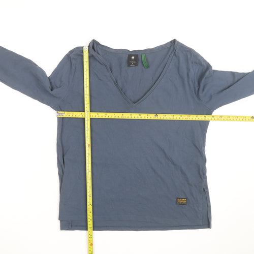 G-Star RAW Women's Blue V-Neck Long Sleeve Cotton T-Shirt Size S