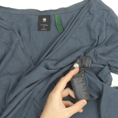 G-Star RAW Women's Blue V-Neck Long Sleeve Cotton T-Shirt Size S