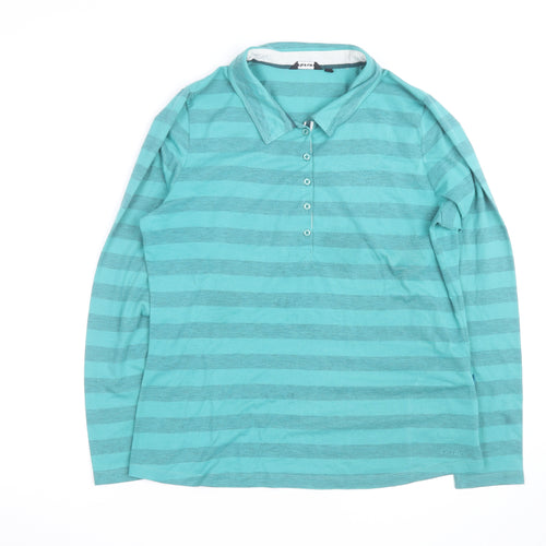 Rohan Women's Blue Striped Long Sleeve Collared Polo Shirt Size 14