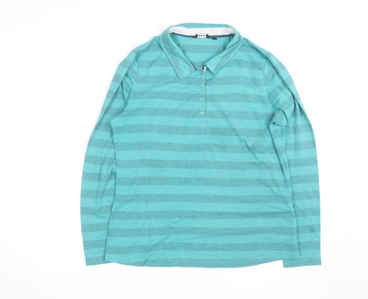 Rohan Women's Blue Striped Long Sleeve Collared Polo Shirt Size 14