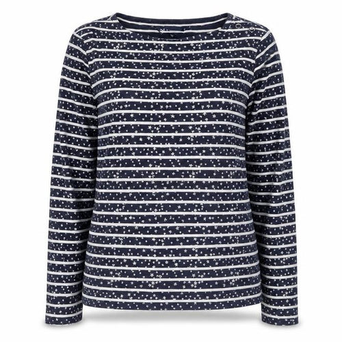 Crew Clothing Company Women’s Blue Striped Star Long Sleeve Cotton T-Shirt Size 12