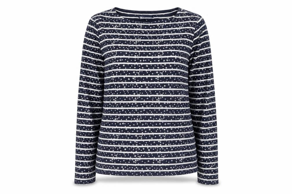Crew Clothing Company Women’s Blue Striped Star Long Sleeve Cotton T-Shirt Size 12