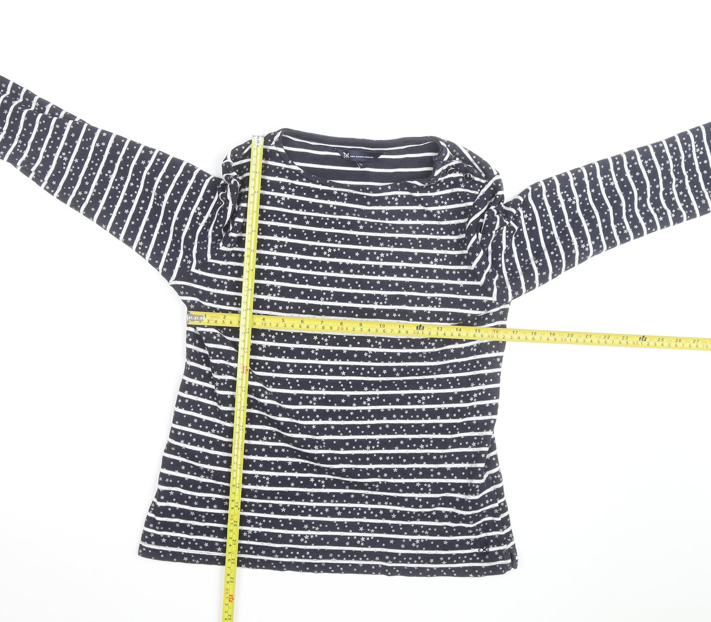 Crew Clothing Company Women’s Blue Striped Star Long Sleeve Cotton T-Shirt Size 12