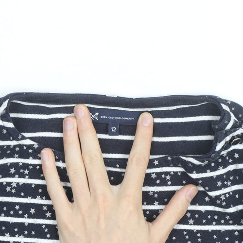 Crew Clothing Company Women’s Blue Striped Star Long Sleeve Cotton T-Shirt Size 12
