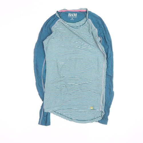 BAM Womens Blue Striped Bamboo Long Sleeve T-Shirt Size 8