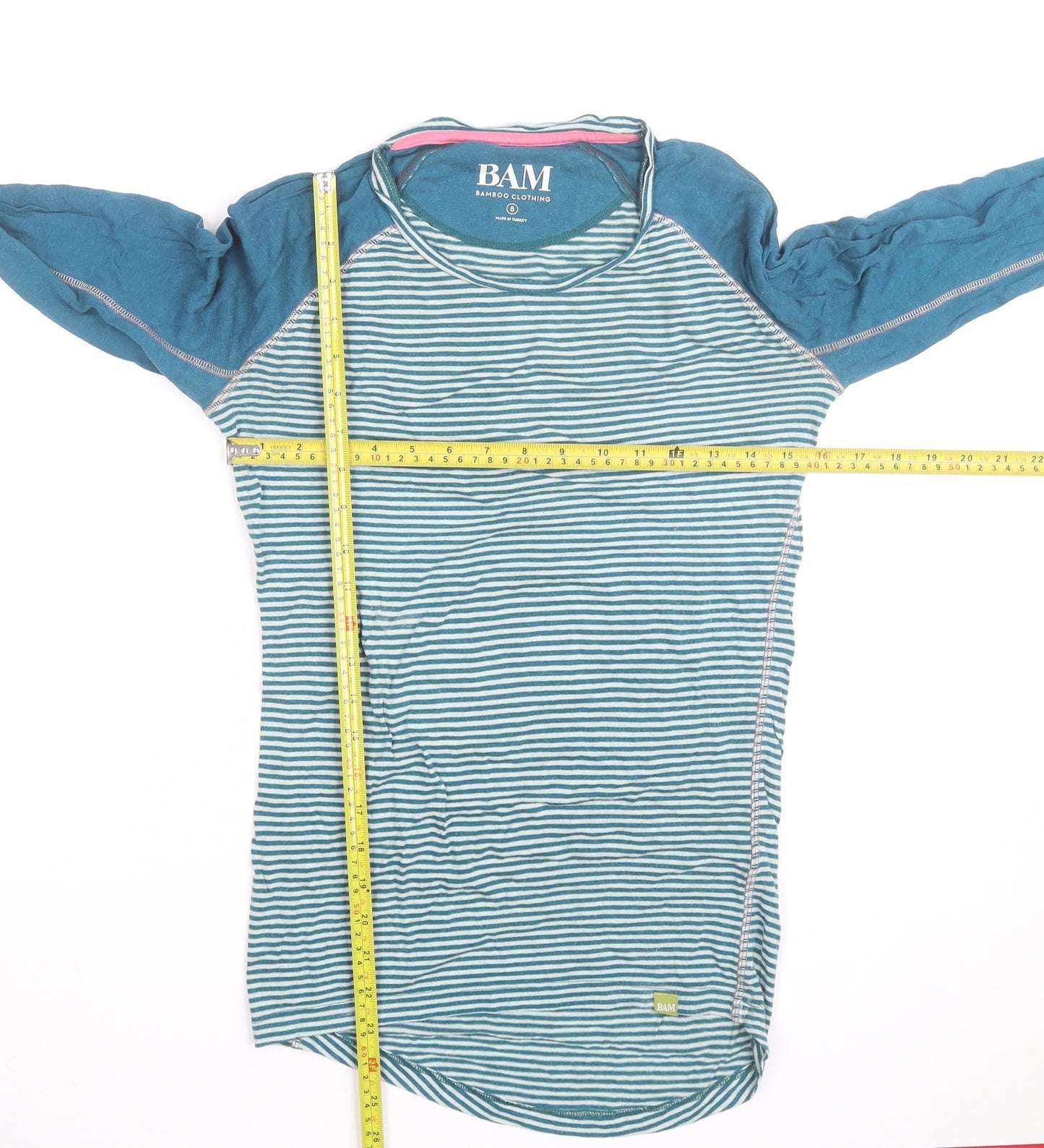 BAM Womens Blue Striped Bamboo Long Sleeve T-Shirt Size 8