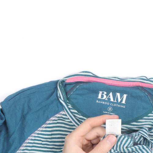 BAM Womens Blue Striped Bamboo Long Sleeve T-Shirt Size 8