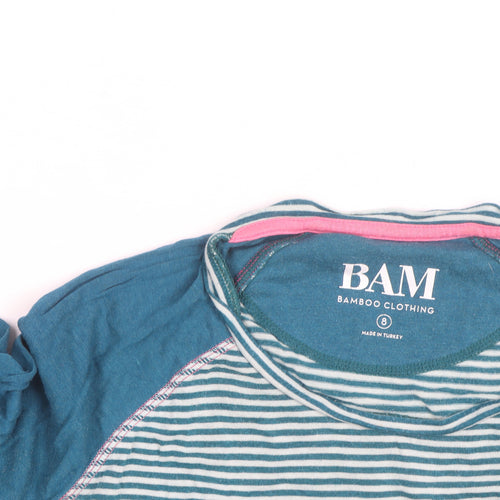 BAM Womens Blue Striped Bamboo Long Sleeve T-Shirt Size 8