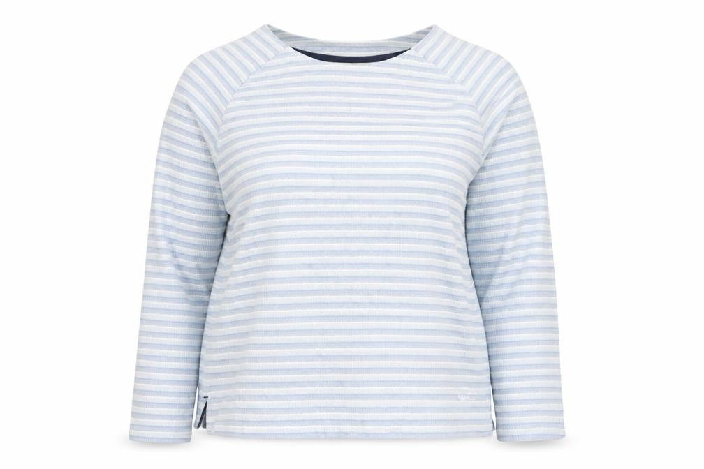 Weird Fish Womens Blue Striped Cotton Boat Neck Jumper Size 14